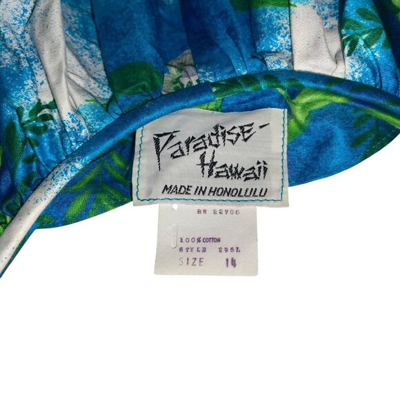Paradise Hawaii Vintage Womens Dress Size M Blue Floral Maxi Pure Cotton New - Picture 4 of 11